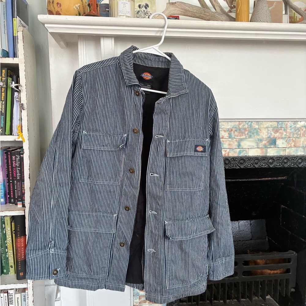 Dickies Blue and White Pinstripe Military Field Jacket XS